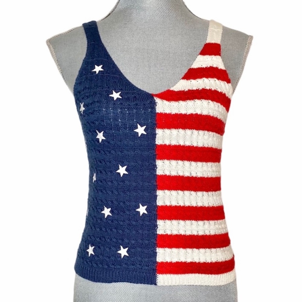 Moon & Madison Cable Knit American Flag Tank Top